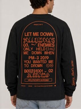 Post Malone Black Long Sleeve Crewneck with Small Orange Logo